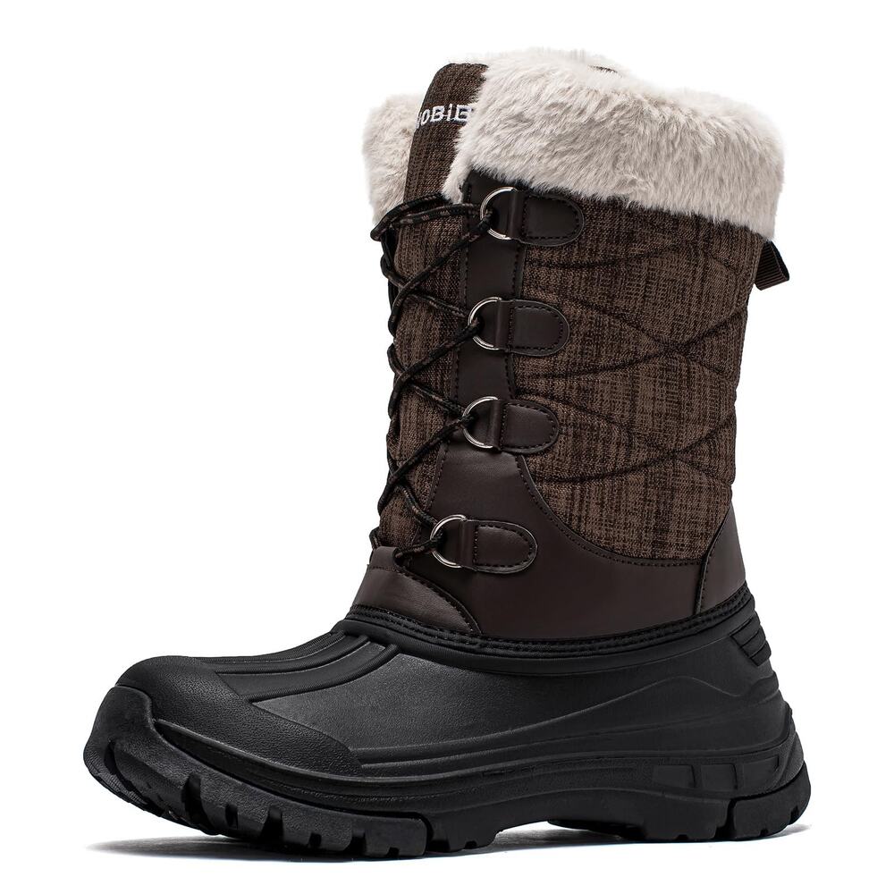 HOBIBEAR WOMEN'S WINTER SNOW BOOTS FOR WOMEN LINED BROWN, 10.5 M US